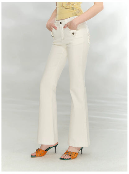 Slim Fit Bamboo-Texture Flared Denim Pants