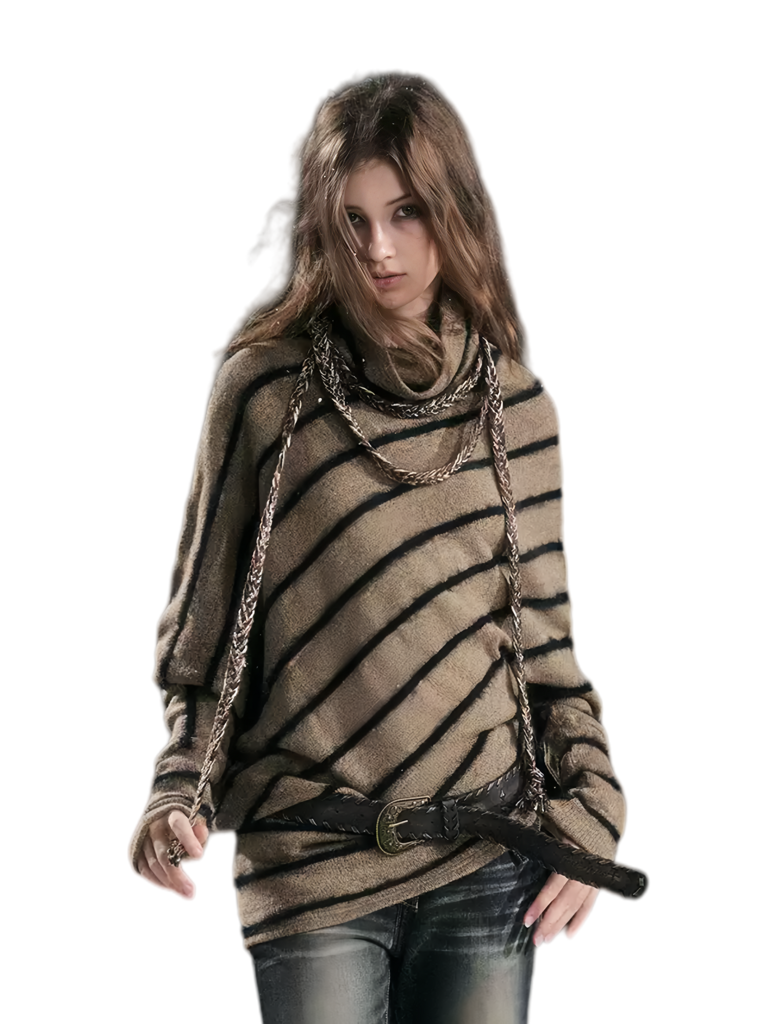 Diagonal Stripe Batwing Sweater