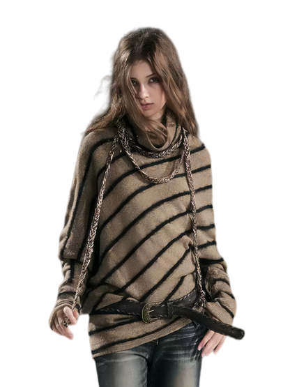 Diagonal Stripe Batwing Sweater