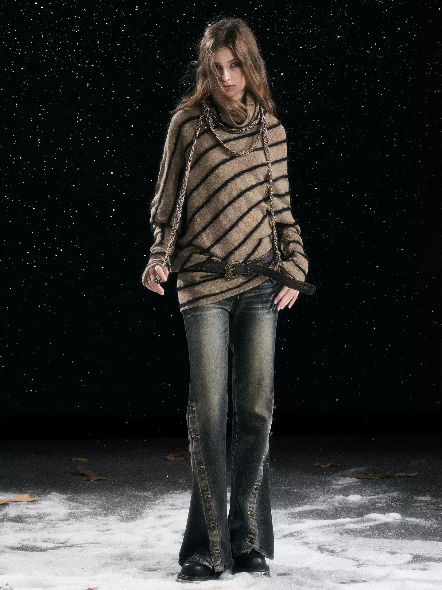 Diagonal Stripe Batwing Sweater