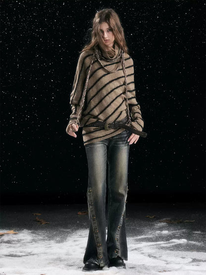 Diagonal Stripe Batwing Sweater