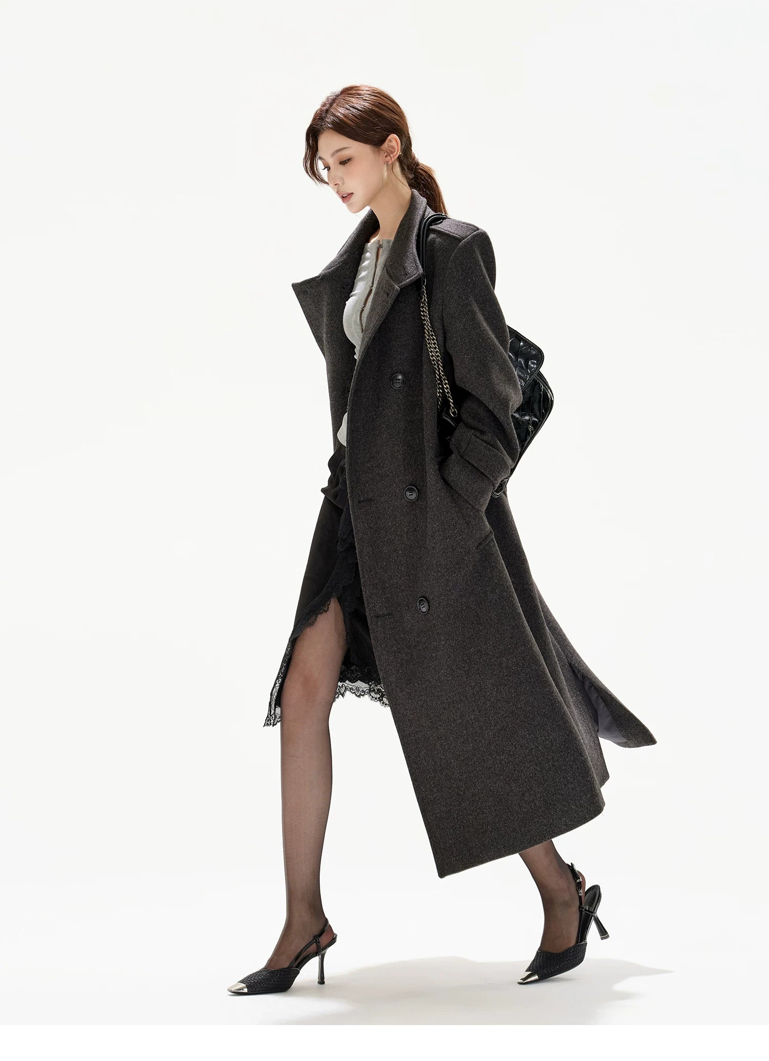 Wide-Shoulder Wool-Blend Overcoat