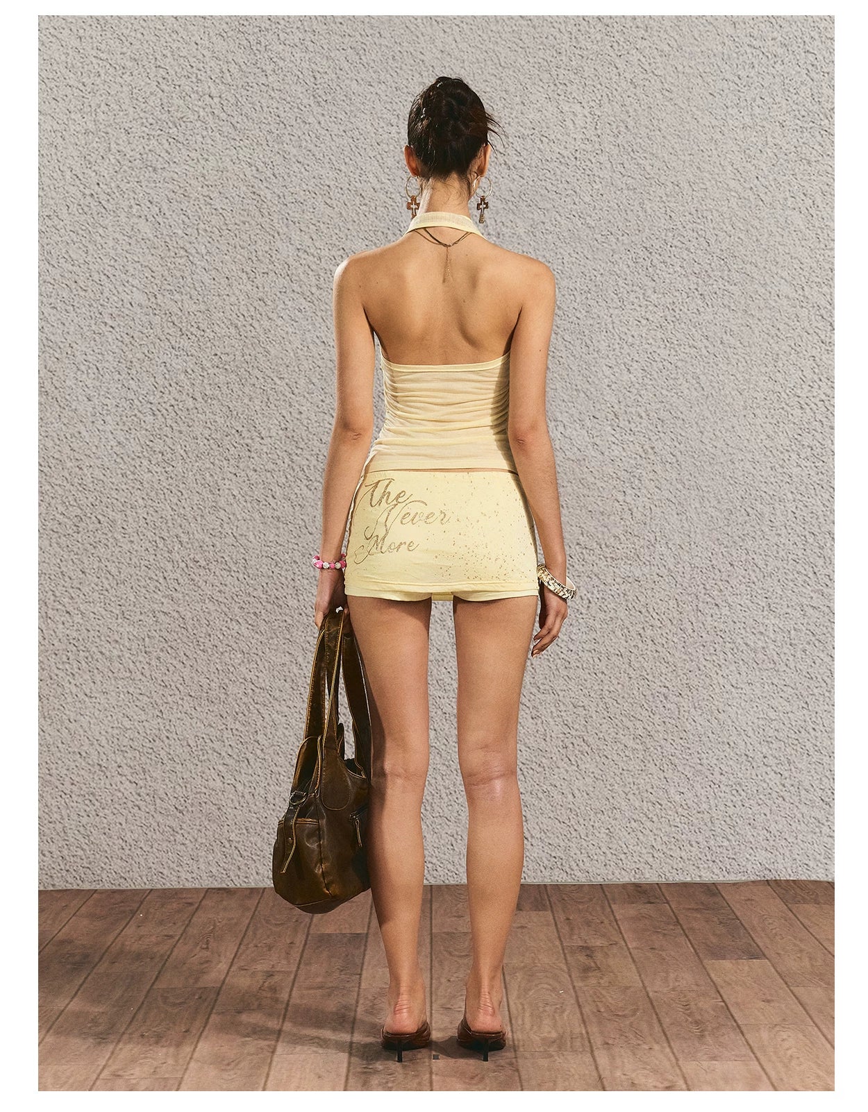 Halter Open-Back Top &amp; Gilded Print Skirt Set