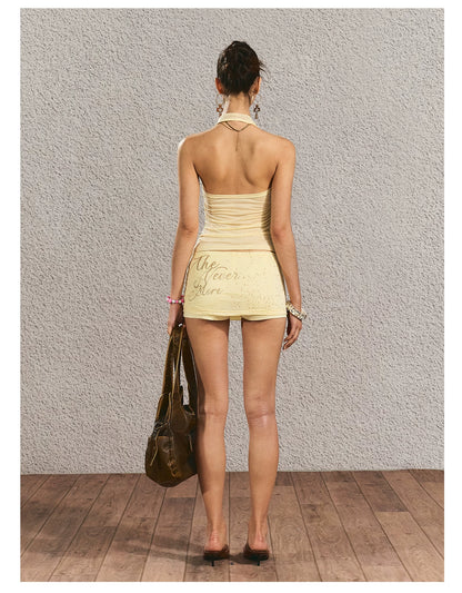 Halter Open-Back Top &amp; Gilded Print Skirt Set