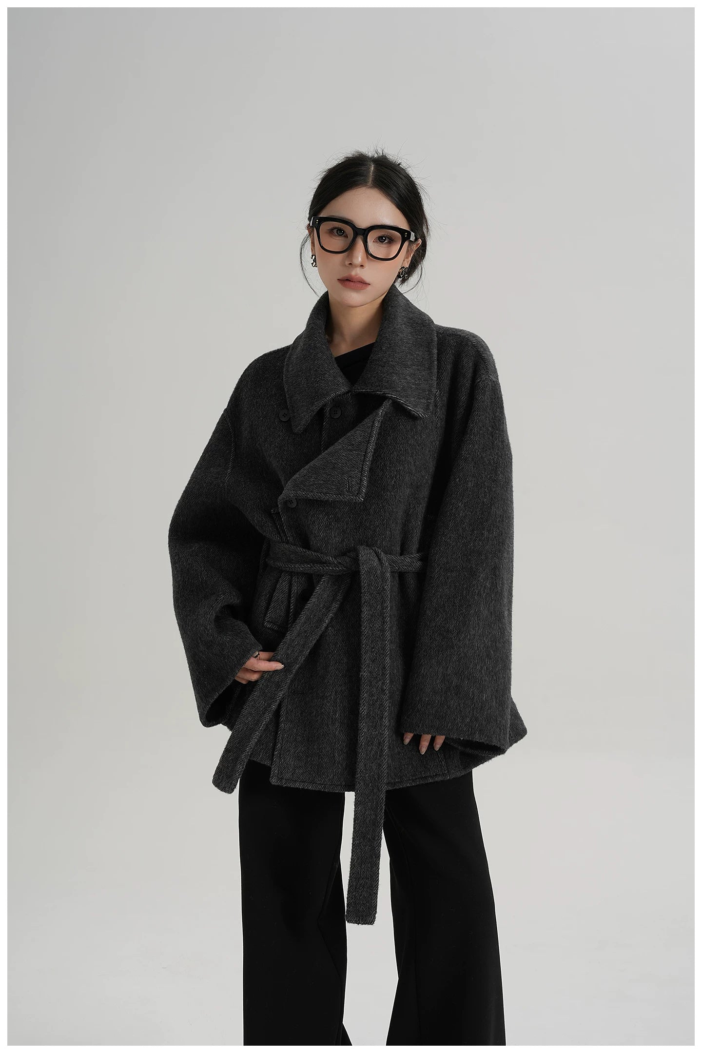 Tie-Detail Patchwork Double-Faced Wool Jacket