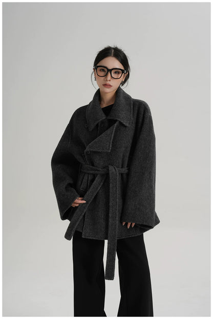 Tie-Detail Patchwork Double-Faced Wool Jacket