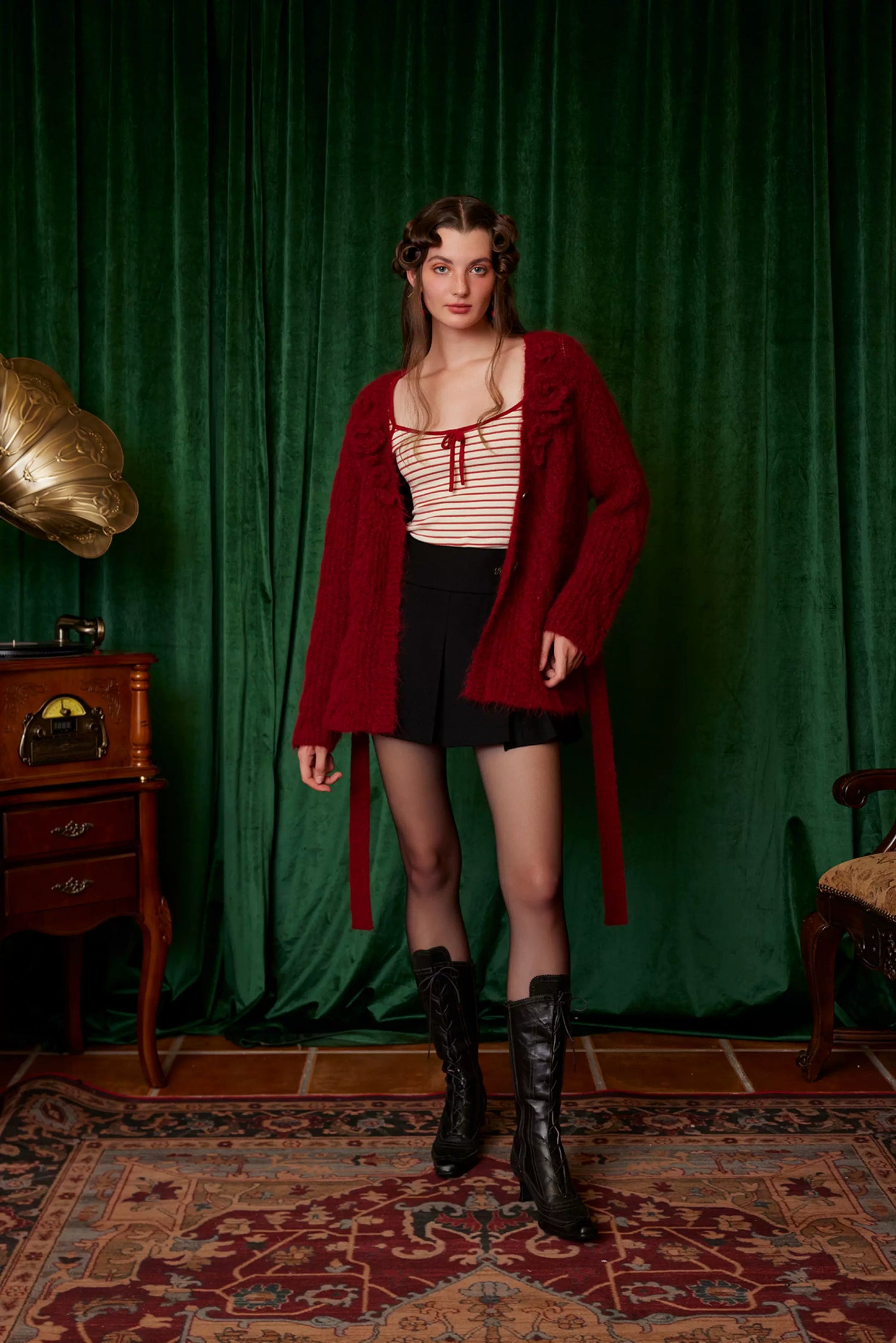 Hand-Crocheted Wool Knit Cardigan