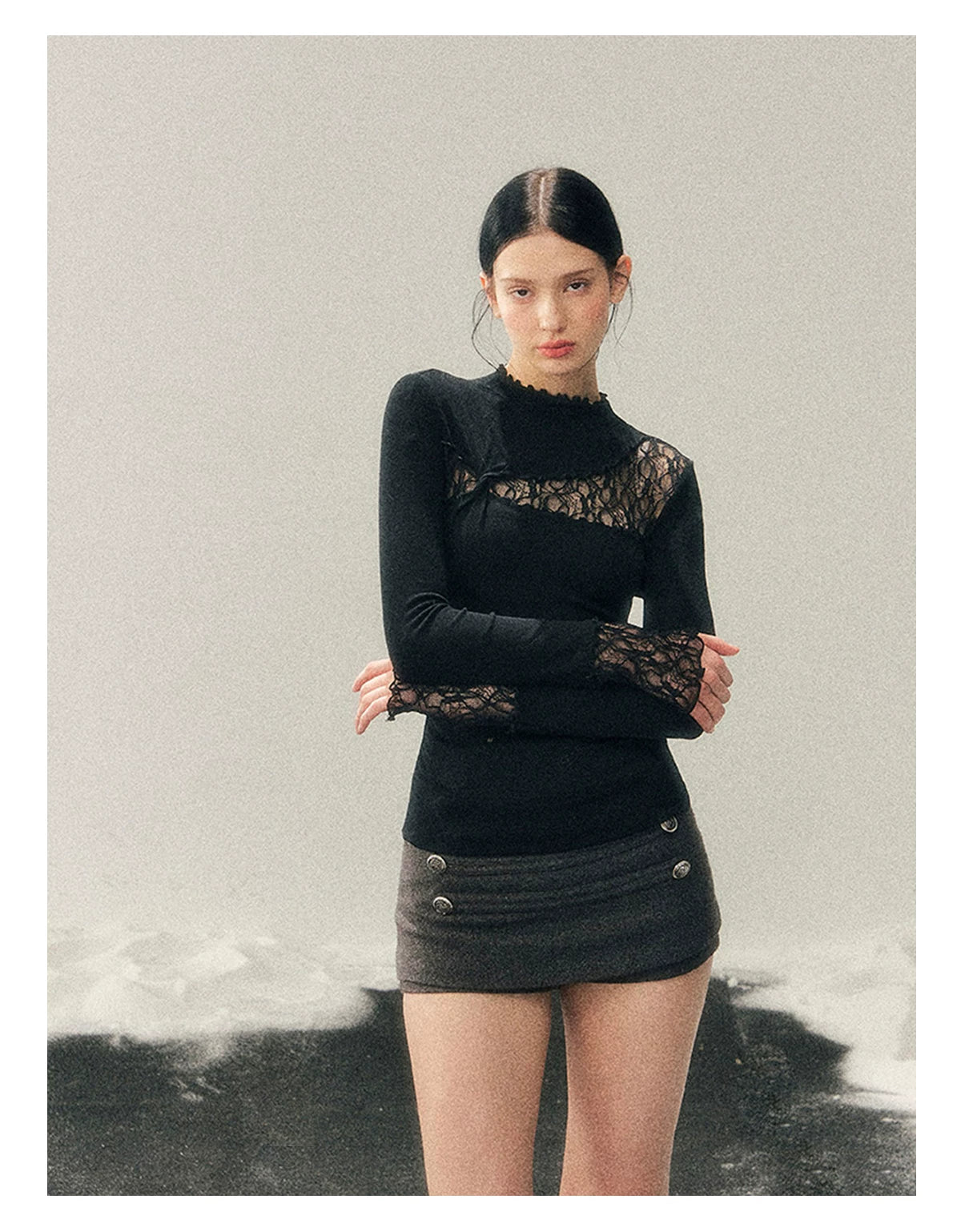 Mock-Neck Slim-Fit Long Sleeve T-Shirt