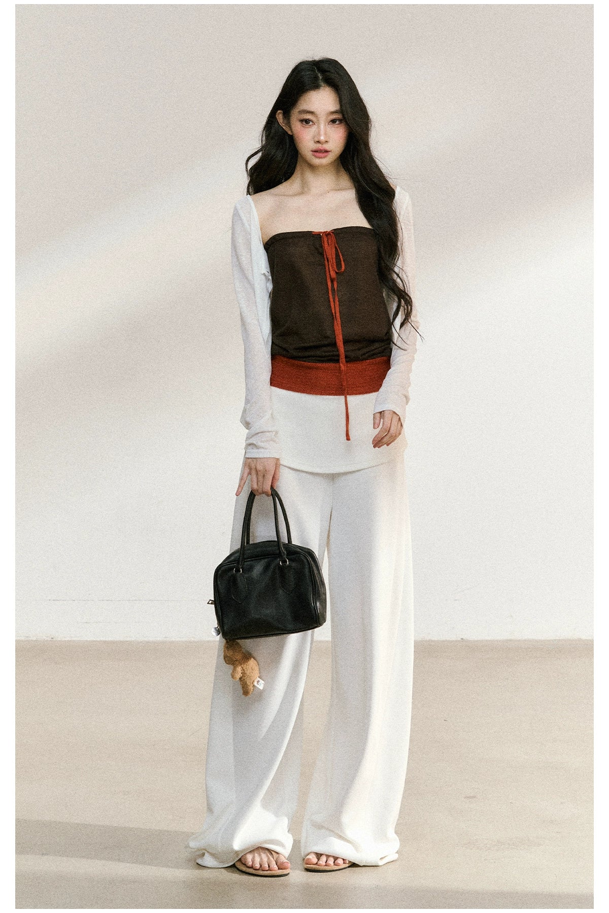 Folded Waist Relaxed Straight Pants