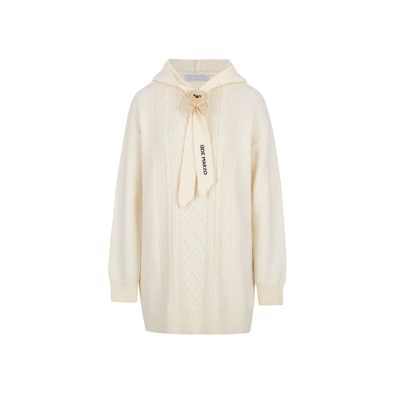 Hooded Knit Midi Dress Sweater