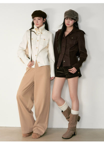 Vintage Cinched-Waist Double-Way Wool Jacket