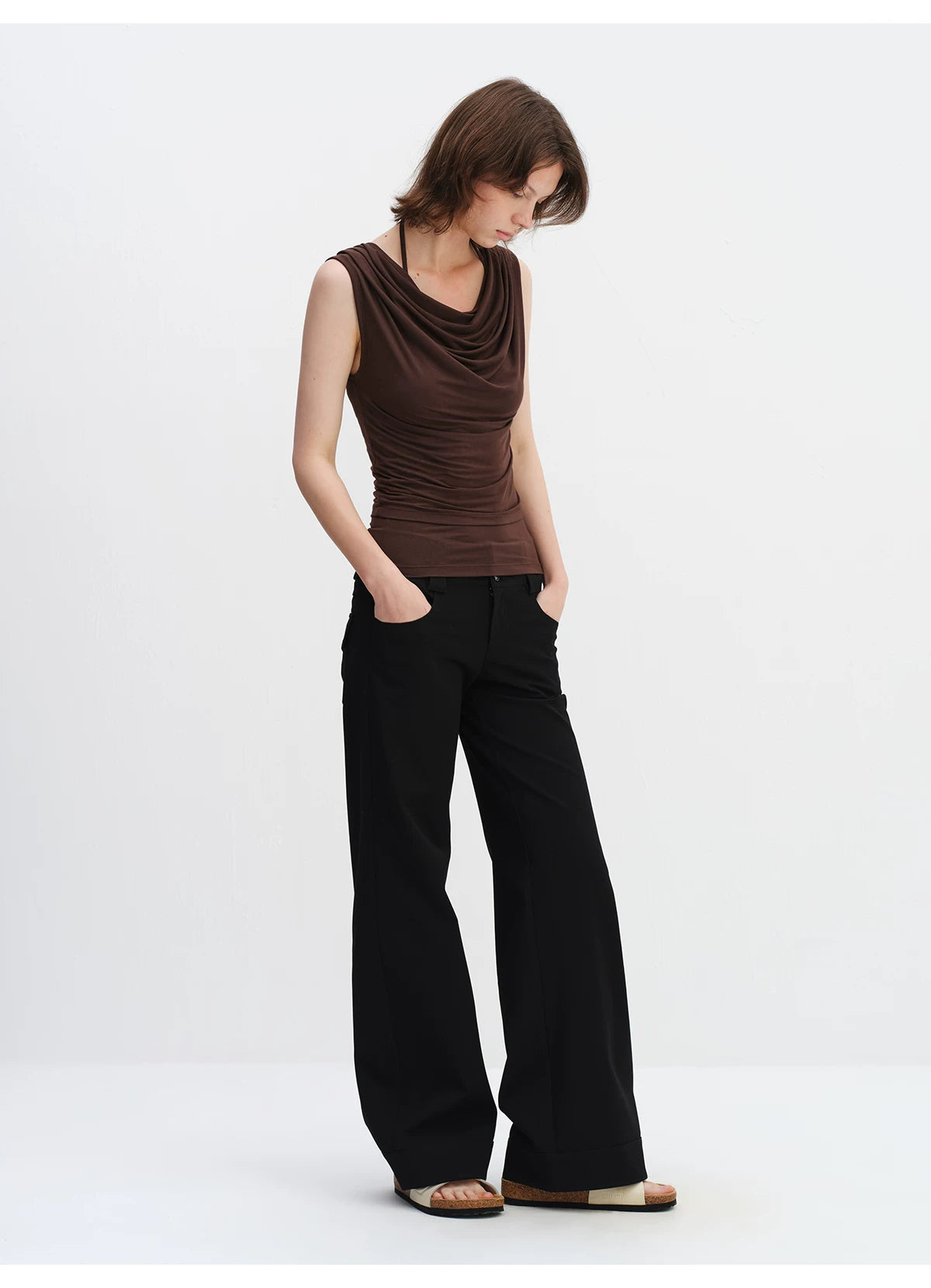 Layered Modal Off-Shoulder Draped T-Shirt