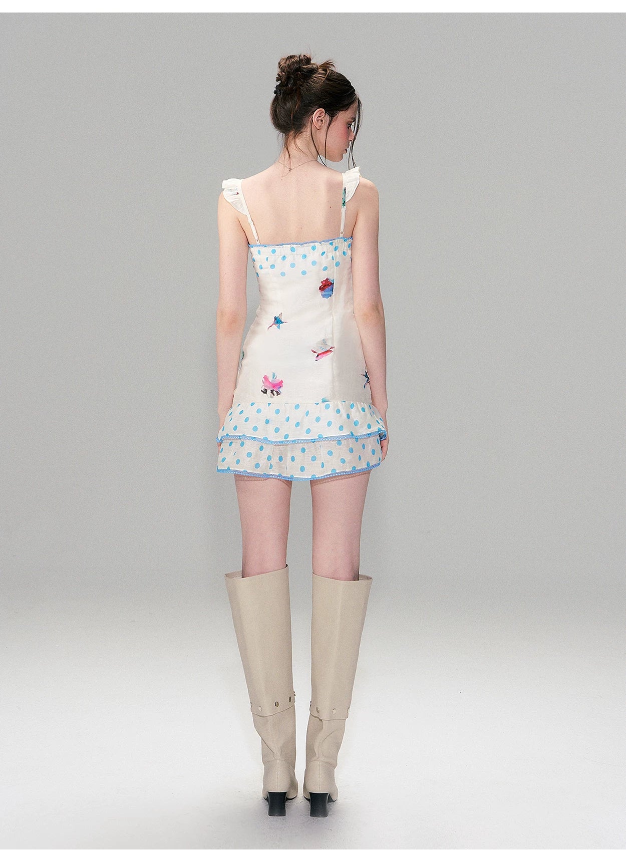 Vintage Contrast Print Flutter Strap Mini Dress