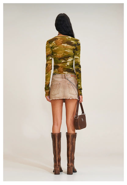 Vintage Ink Camo Mesh Long Sleeve T-Shirt