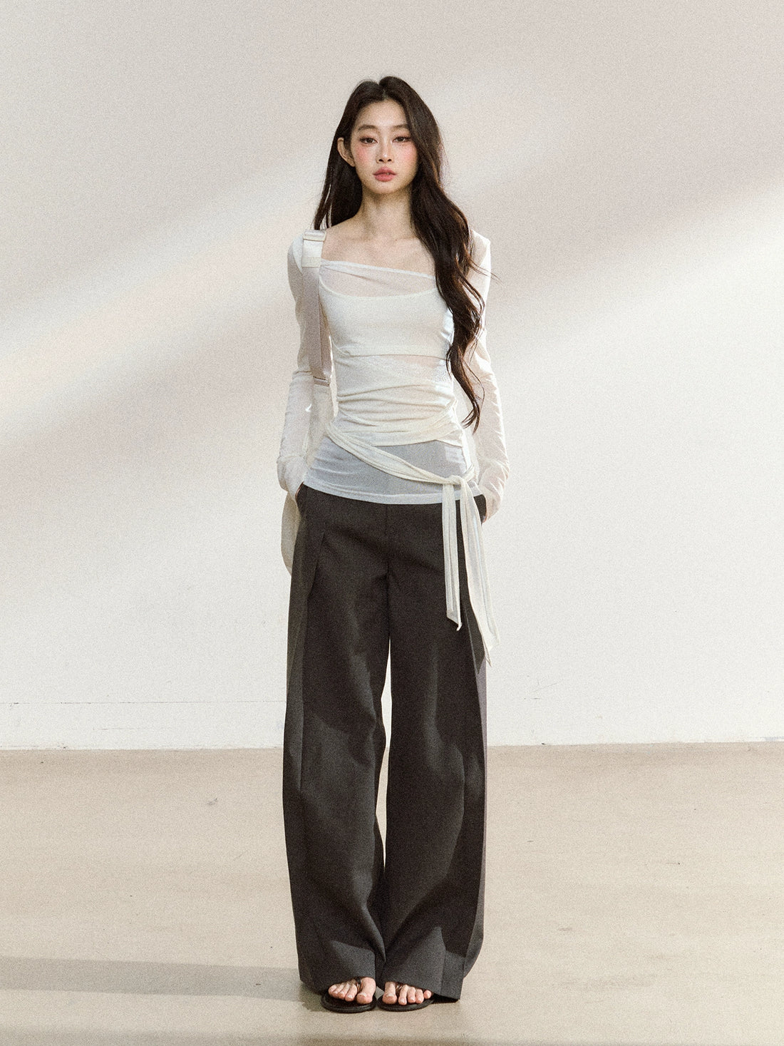 Tailored Draped Straight-Leg Trousers