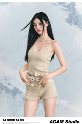 Pearl Sparkling Tank Top & Cardigan & Shorts Set - CHINASQUAD