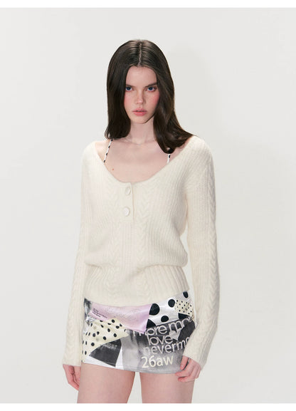 Vintage Cable-Knit V-Neck Sweater