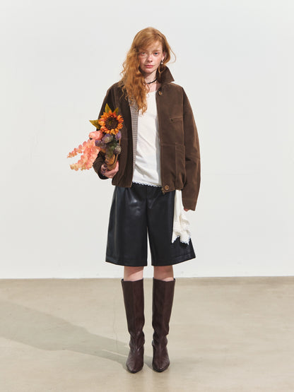 Elastic Waist Faux Leather Shorts