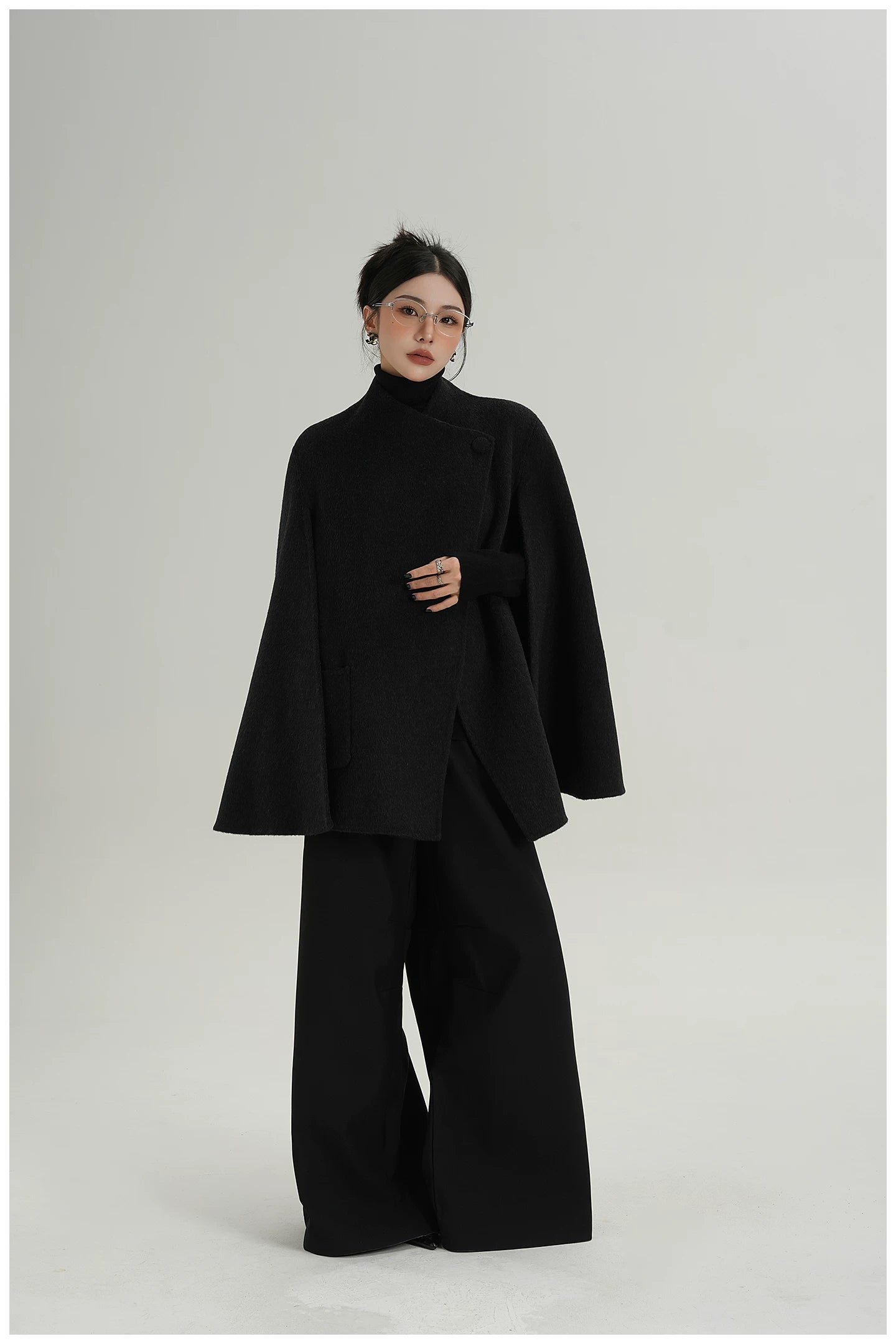 A-Line Cape-Style Double-Faced Wool Jacket