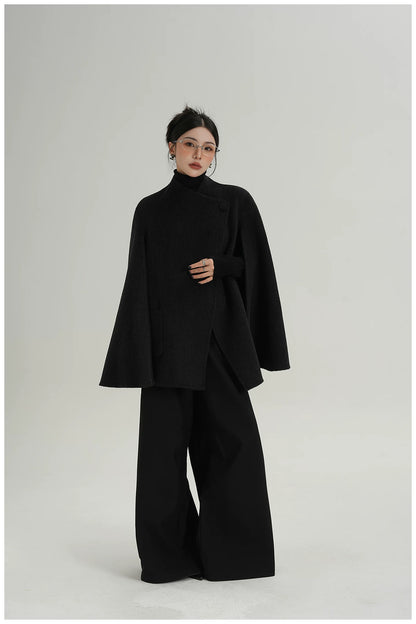 A-Line Cape-Style Double-Faced Wool Jacket