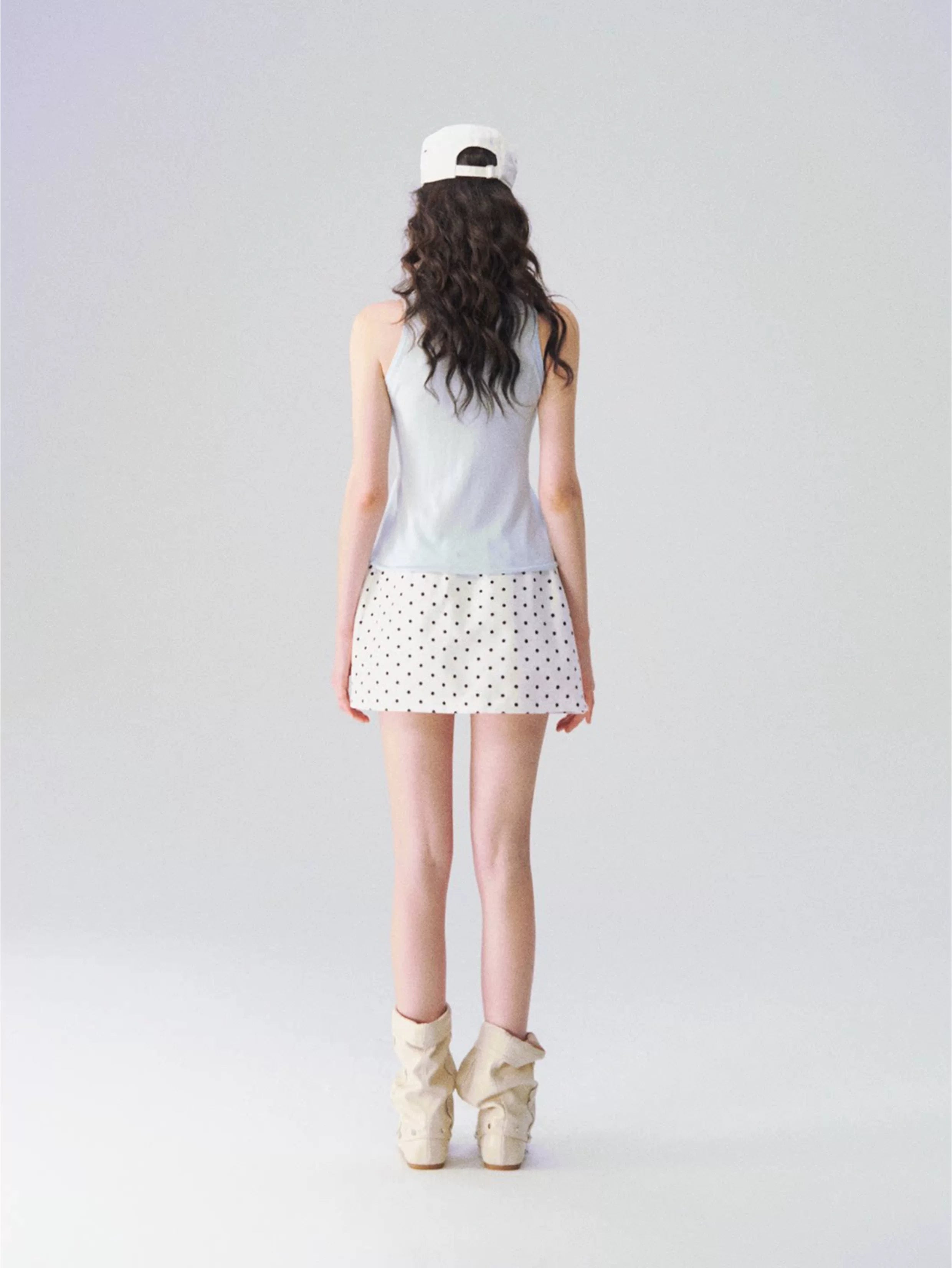 Classic Linen-Blend Polka Dot A-Line Mini Skirt