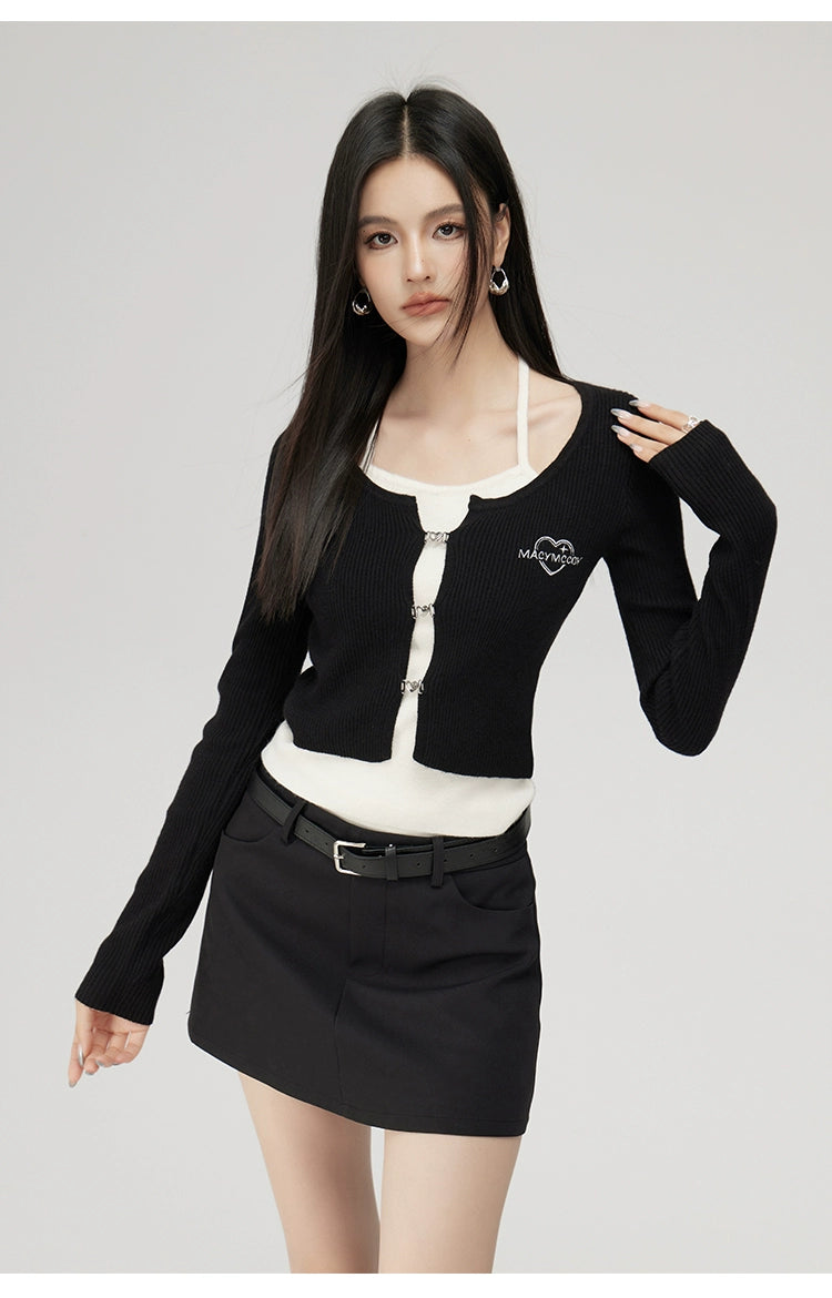 Fake Two Piece Knit Halter Blouse