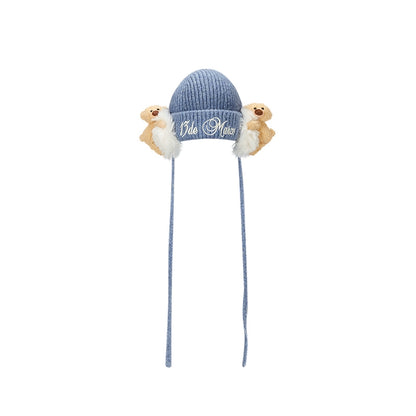 Blue &amp; Gray Bear Earmuff Beanie