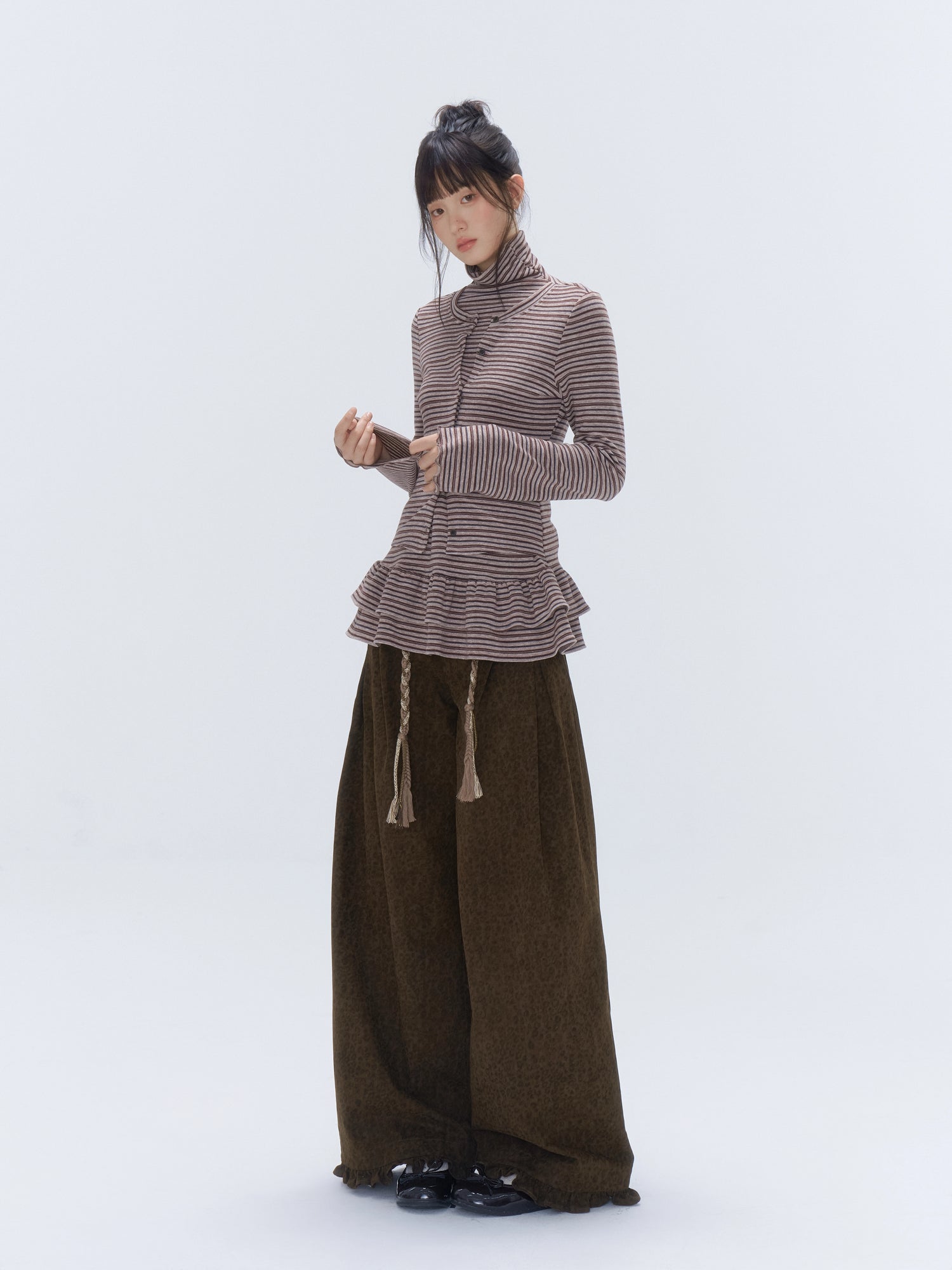 Faux Layered Ruffle-Trim Base Turtleneck