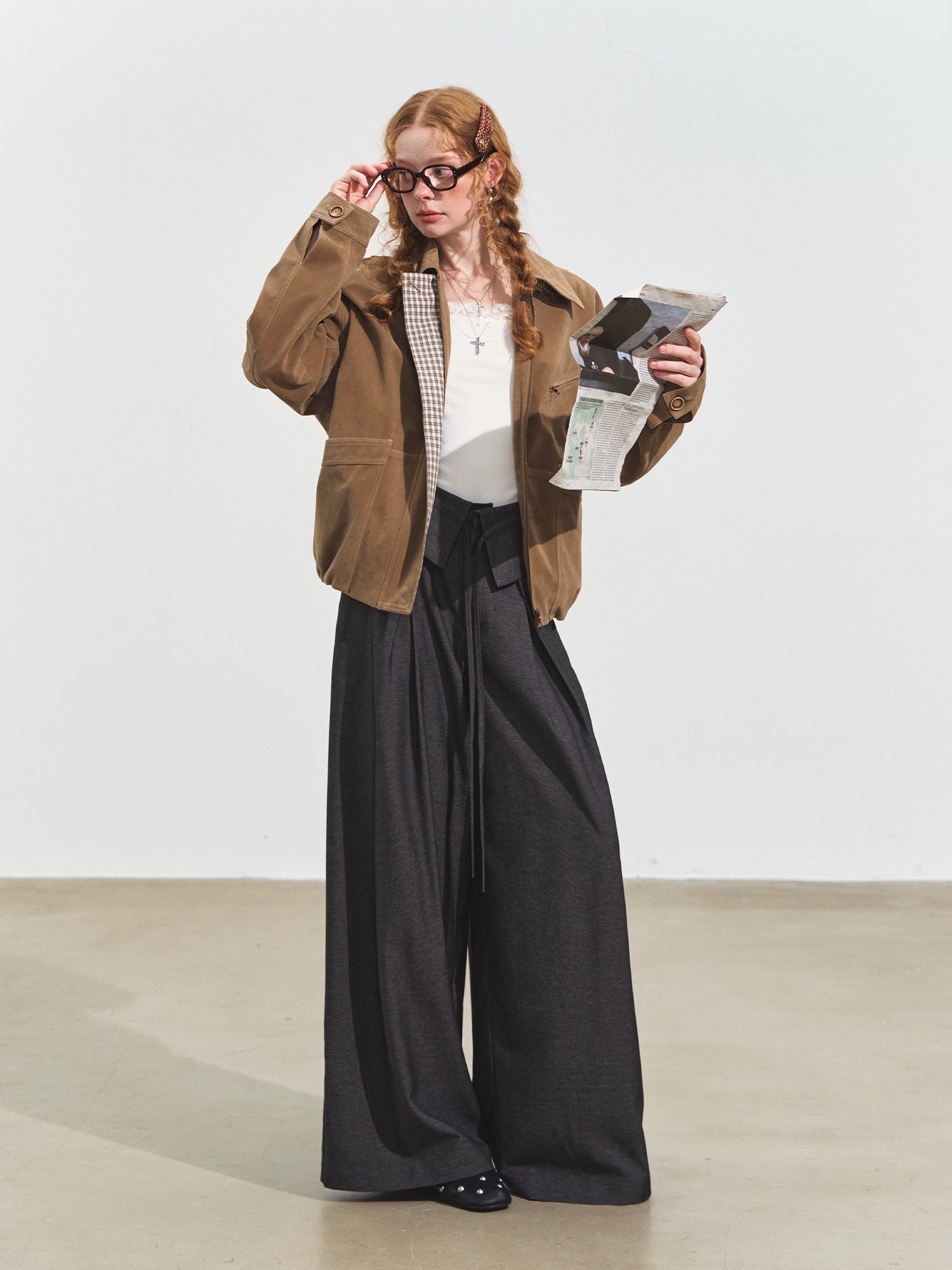 Cuffed Waist Draped Tailored Pants