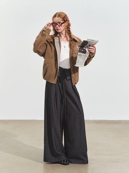 Cuffed Waist Draped Tailored Pants