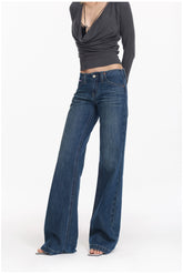 Washed Blue Embroidered Straight Jeans - CHINASQUAD