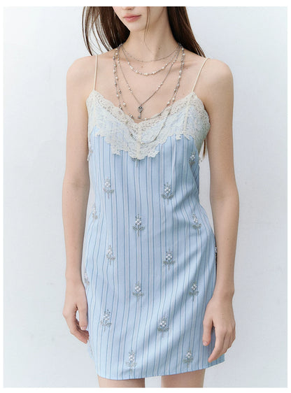 Maritime Love Letter Lace-Embellished Striped Dress