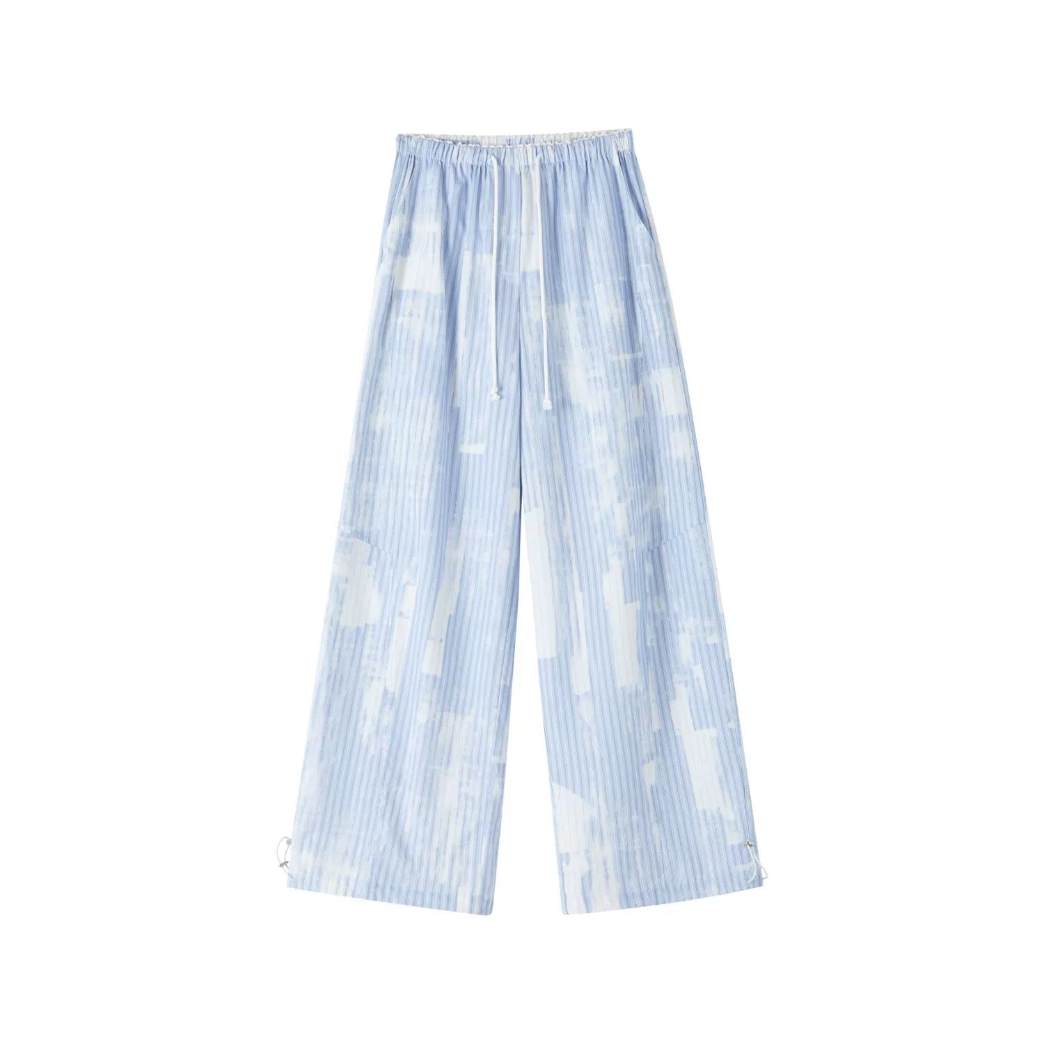 Blue Cloud Stripe Drawstring Pants