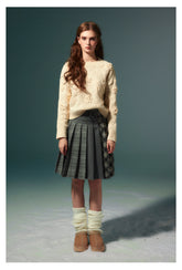 Beige Vintage Knitted Hollow-out Sweater - CHINASQUAD