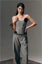 Gray Rose Decor Tube Top & Trousers Set - CHINASQUAD