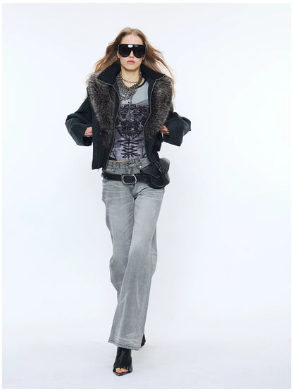 Straight-Leg Washed Denim Jeans