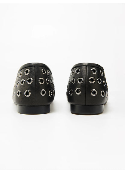 Studded Cutout Sheepskin Ballet Flats