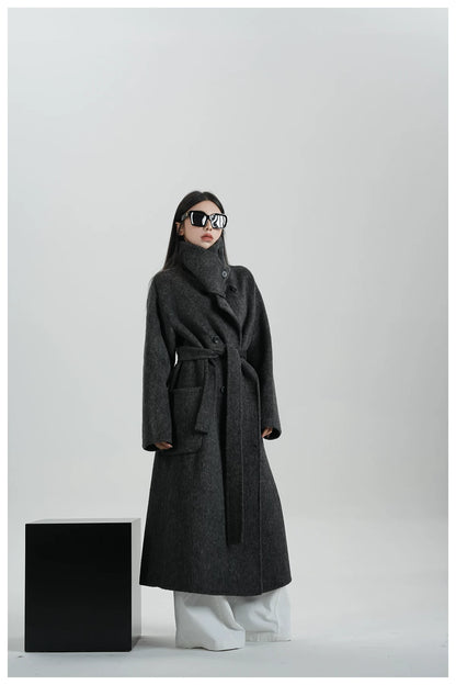 High-Neck Long Wool Coat