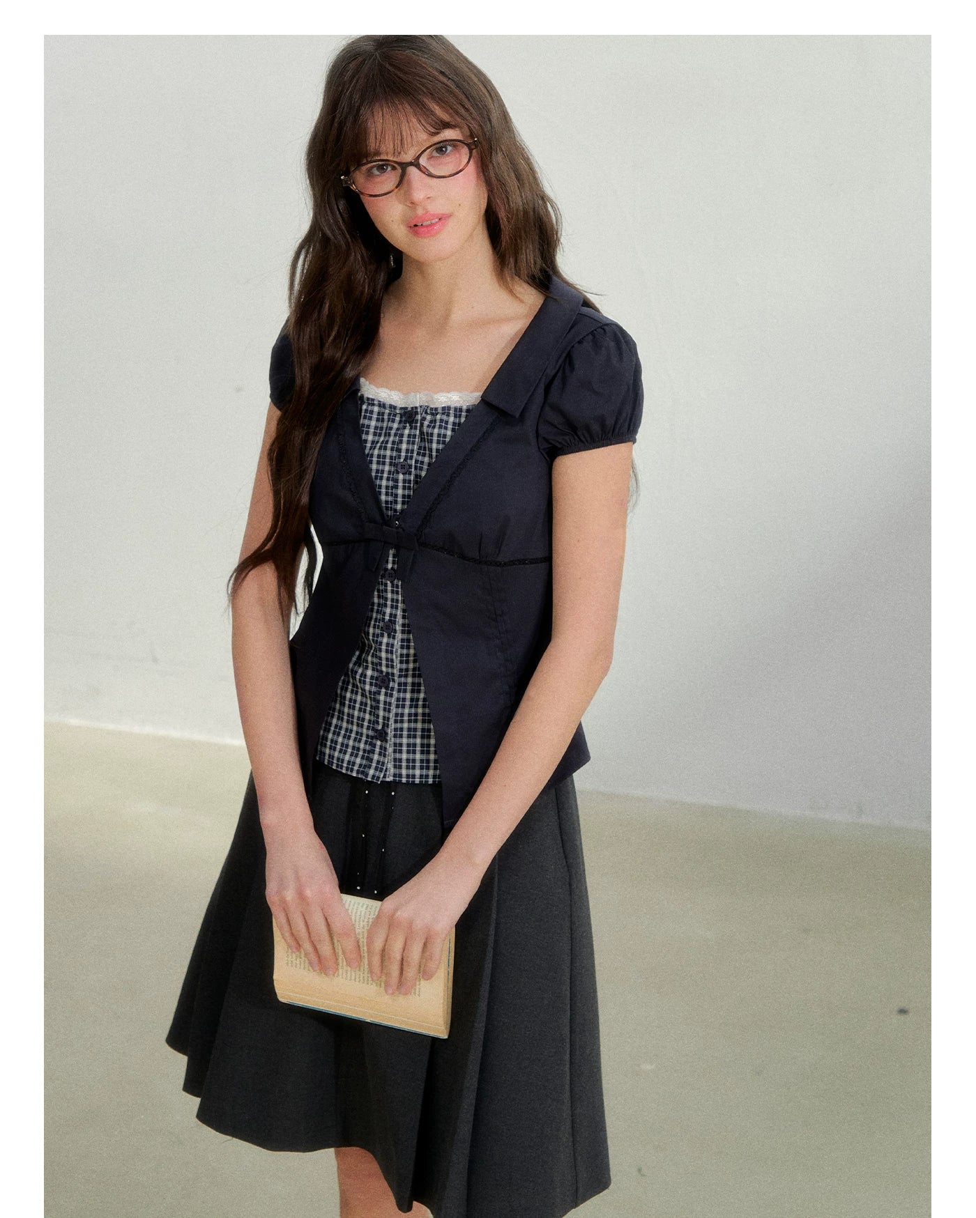 Floral Plaid Academy Layered Short Sleeve Shirt