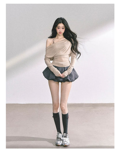 Asymmetric Off-Shoulder Long-Sleeve T-Shirt