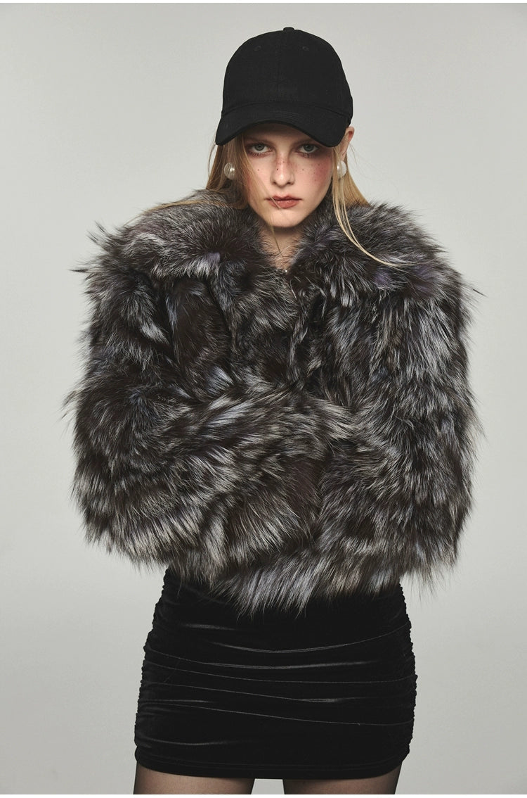 Turn-down Collar Silver Fox Fur Short Coat - CHINASQUAD