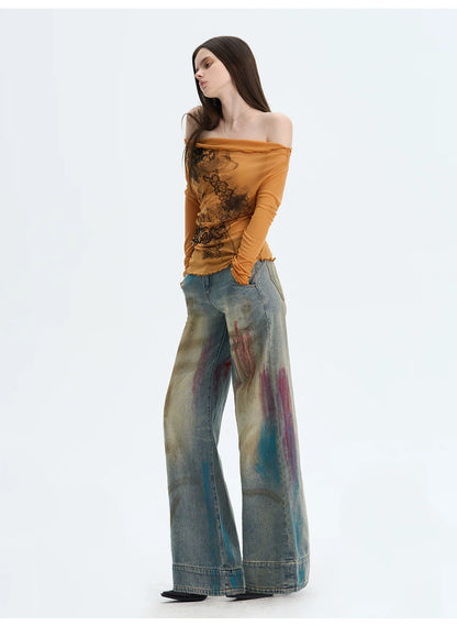 Lyocell Off-Shoulder Knit Crewneck