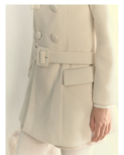 Wool Blend Double-Breasted Midi Coat