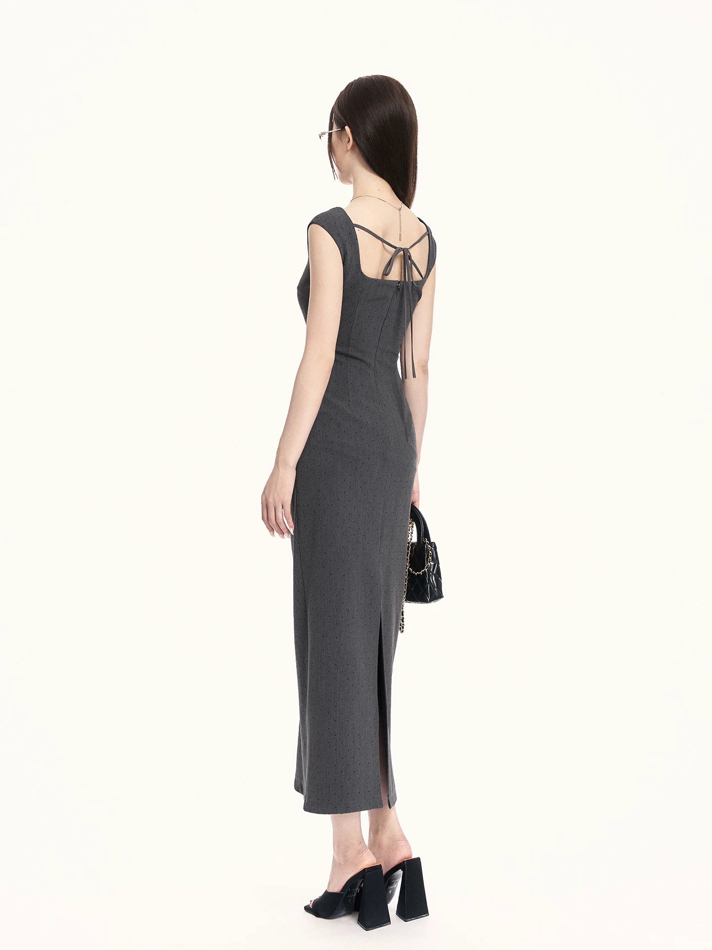 Refined Square-Neck Sculpted Midi Dress