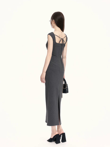 Refined Square-Neck Sculpted Midi Dress