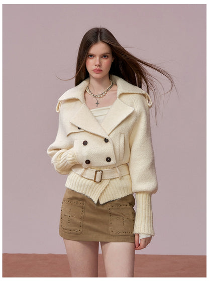 Wool-Blend Knit-Panel Jacket