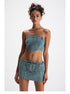 Blue Denim Jacquard Tank Top & Mini Skirt Set - CHINASQUAD