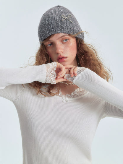 Lace-Trim Base Layer Knit Crewneck