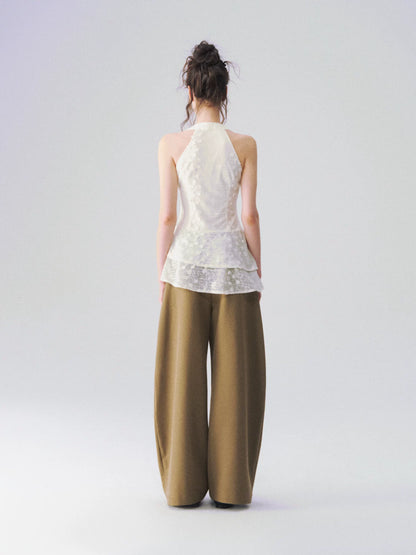 Jacquard Lace Halterneck V-Neck Tank Top