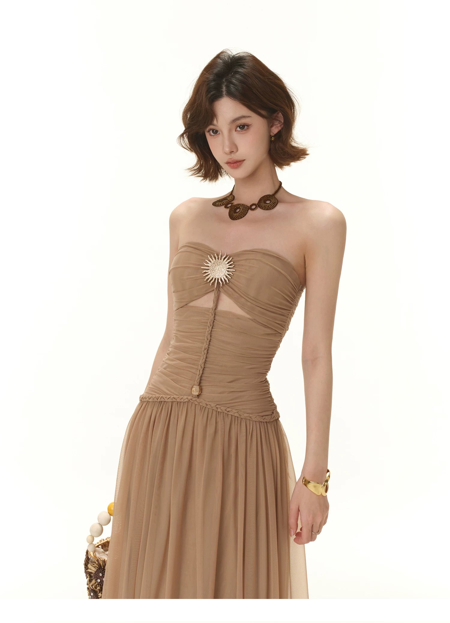 Greek Goddess Strapless Corset Maxi Dress